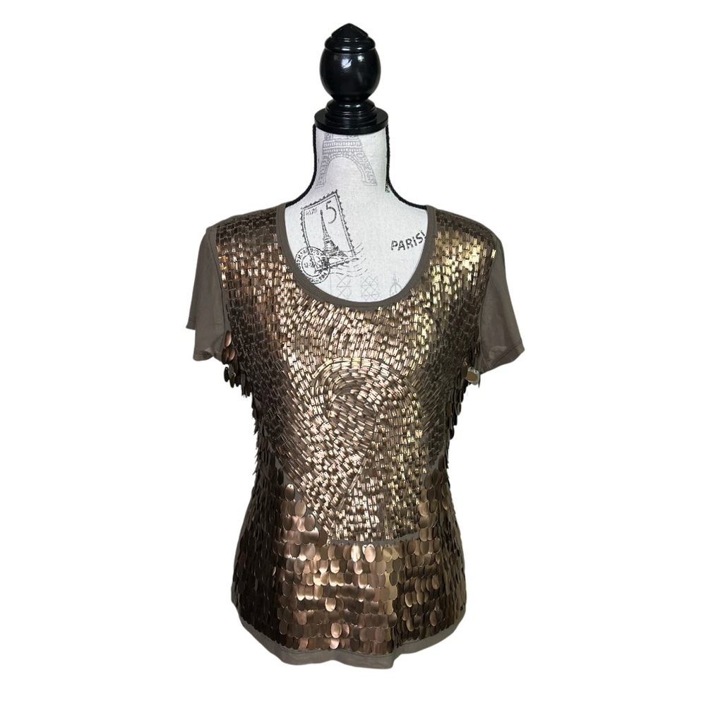 Linea Donatella‎ Gold Sequin Blouse Short Sleeve